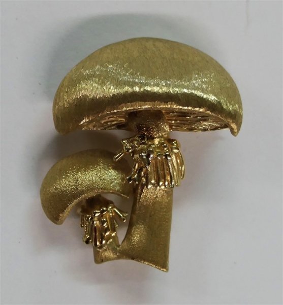 14kt Yellow Gold Mushroom Brooch with Diamond Accents Measures 1 1/8" Long Weighs- 9.5 Grams 