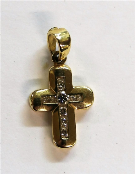 14kt Yellow Gold and Diamond Cross Pendant - Measures 3/4" Long - Weighs 1.1 Gram