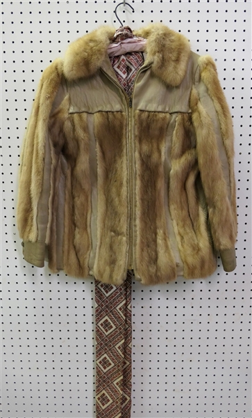 Vintage Ben Price Leather and Fox Fur Jacket with Brown and Cream Lining  with Scarf that Matches Lining - Size Small 