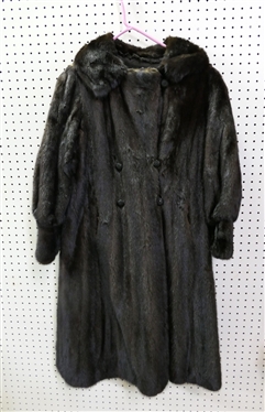 Vintage Nathan Levin Full Length Mink Coat with Black Fancy Buttons - Lining Has Velvet Trim and Appliqued Roses - Regina K Embroidered in Lining  - From Nathan Levin Furs - Atlantic City - Size...
