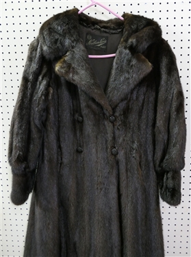 Vintage Nathan Levin Full Length Mink Coat with Black Fancy Buttons - Lining Has Velvet Trim and Appliqued Roses - Regina K Embroidered in Lining  - From Nathan Levin Furs - Atlantic City - Size...