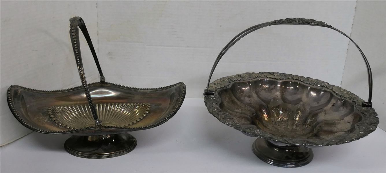 2 Footed Silverplate Baskets - Larger with Floral Trim and Engraved Bowl and Oval Ribbed Basket Signed Rogers & … Co. - Connecticut - Is Monogrammed in Center  - Largest Measures 3 1/2" Tall 12"...