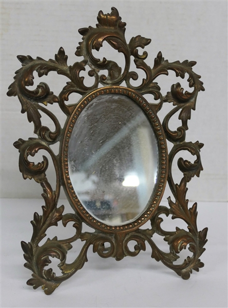 Beautiful Brass Framed Dresser Mirror - Measuring 10" by 8"