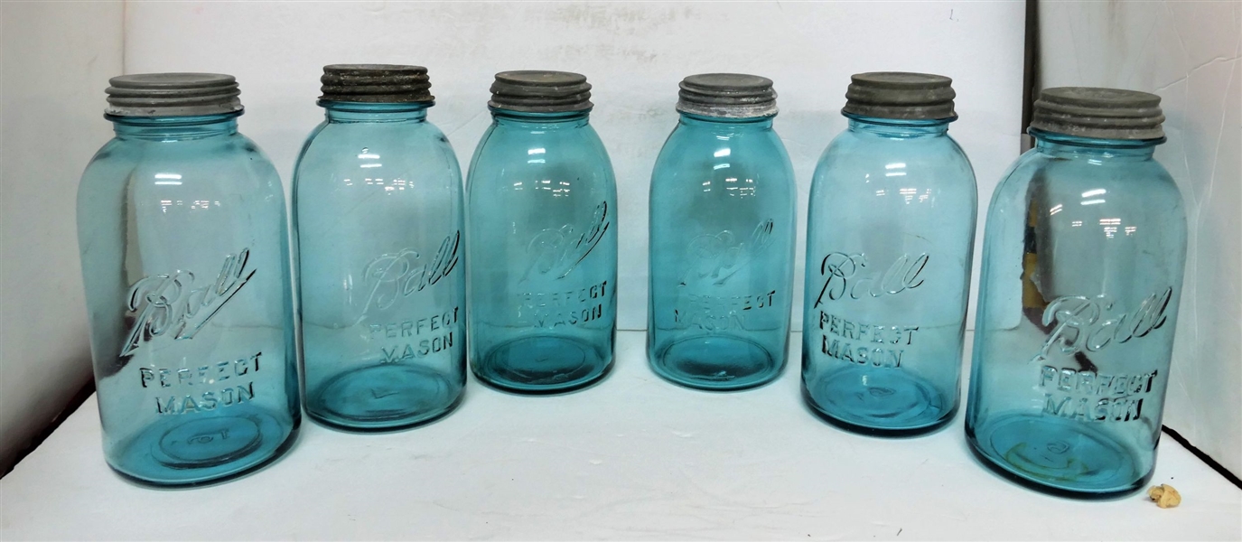 6 - Half Gallon Ball Aqua Jars with Zinc Lids - 3-6s 2-7s and 1- 4