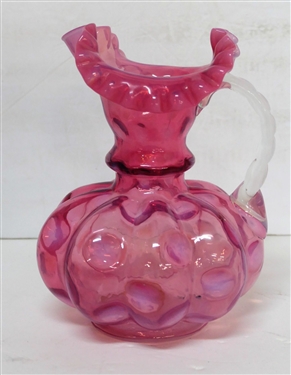 Cranberry Coinspot Ruffled Edge Pitcher-Measures 8 inches tall
