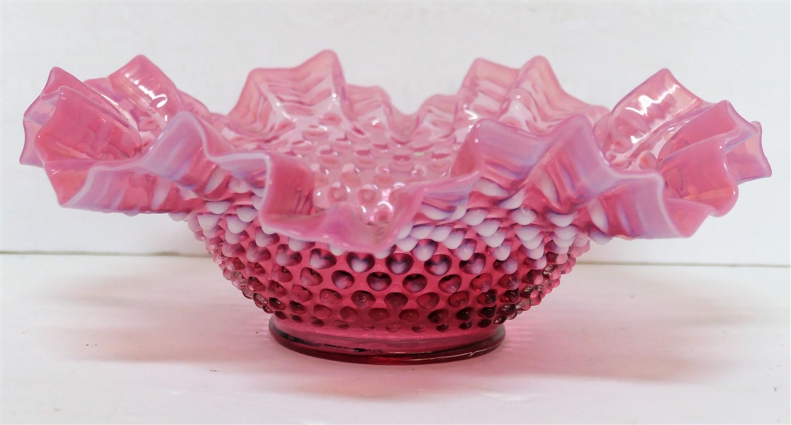 Cranberry Hobnail Bowl Ruffle 10 inches Across