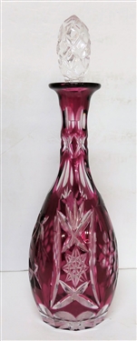 Cranberry Cut To Clear Decanter Measures 12 1/2" to Top of Stopper