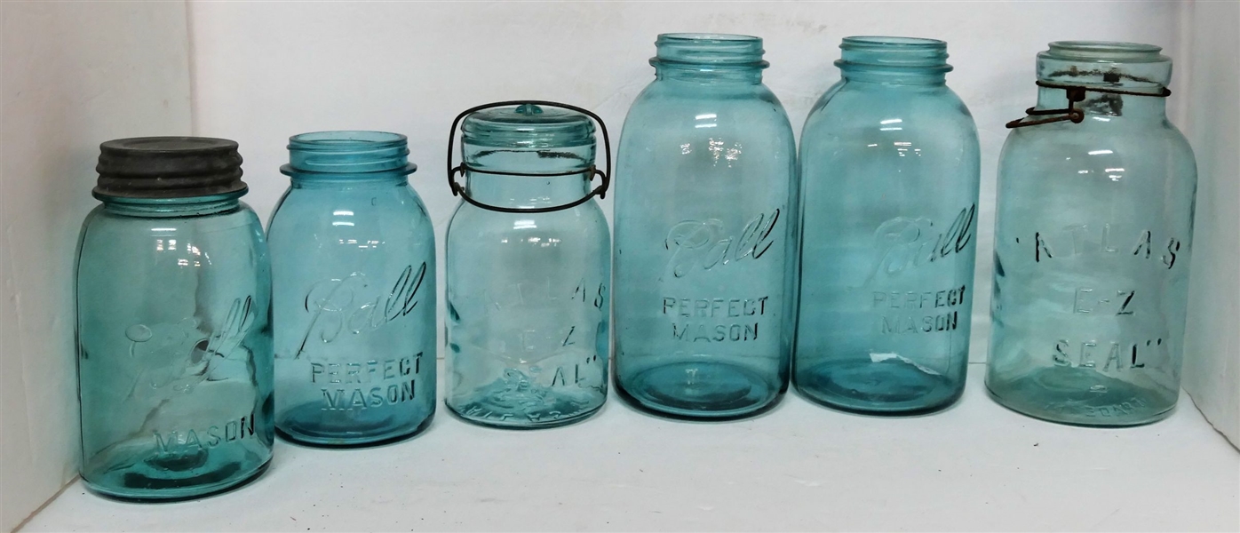 3 Half Gallon Blue Jars and 3 Blue Pint Jars -3 - Ball Perfect Mason, 2 EZ  Seal, 1 with Glass Lid, and 1 with Zinc Lid