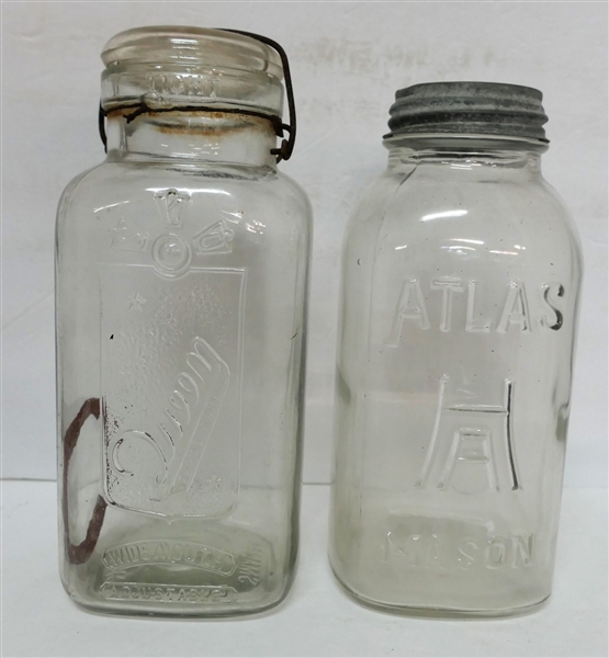 2 -Square Clear Jars - Queen Square Half Gallon Jar with Glass Top and Square Atlas Half Gallon Jar with Zinc Top