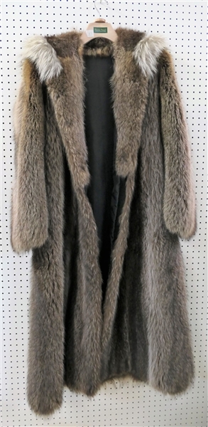 Beautiful Full Length Hooded Racoon Fur Coat - Approximately Size Large - Name Embroidered in Lining - Great Condition - No Shedding 