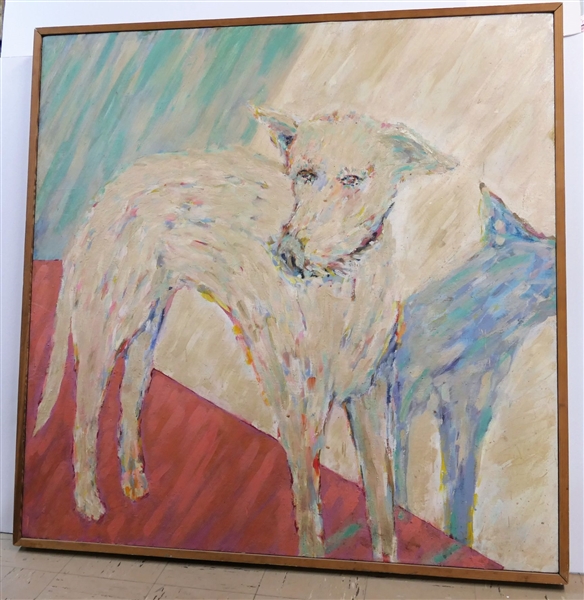 Large Painting of Dog on Canvas Titled "Rat Dog" 1982- On Reverse - Gallery Framed - Frame Measures 49 3/4" by 49 3/4"