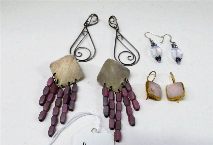 4 Pair Sterling Silver Earrings with Colored Stones