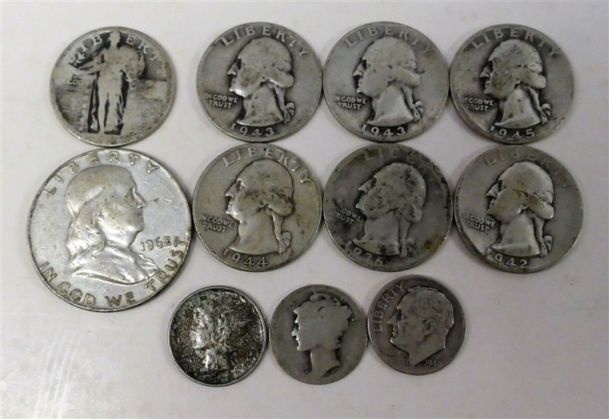 7 Silver Quarters, 3 Silver Dimes, Silver 50 Cent Piece ($2.55 Silver Money)