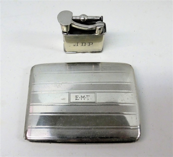 Napier Sterling Silver Cigarette Case - Monogrammed (Latch Needs Repair) and Mexican Sterling Silver Lighter - Also Monogrammed