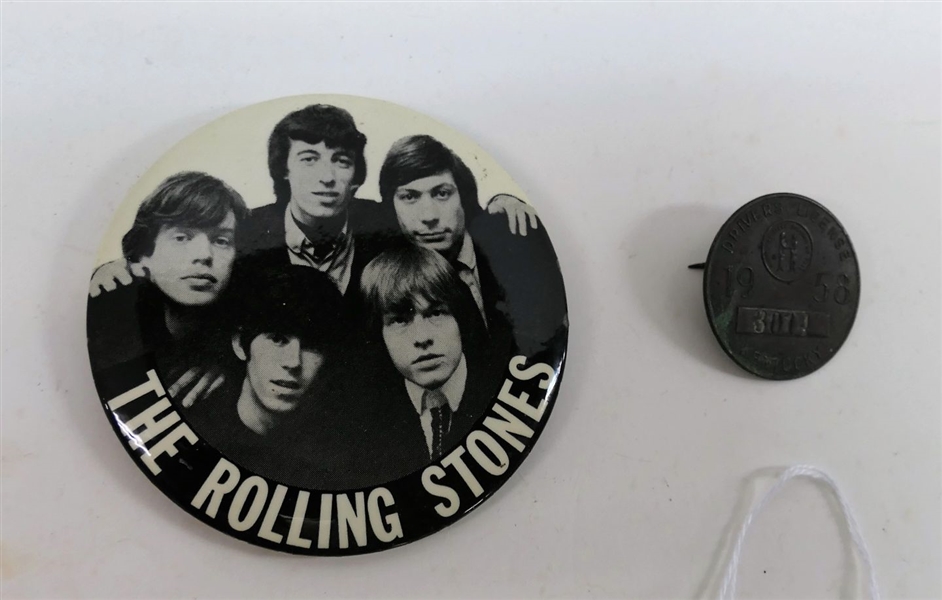 1966 North American Tour Rolling Stones Badge Pin, 1958 Kentucky Drivers License