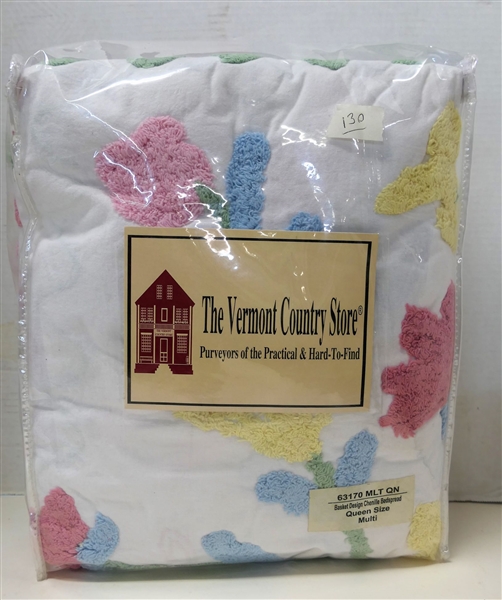 The Vermont Country Store Queen Size Basket Design Chenille Bedspread-In Original Package-Never Used