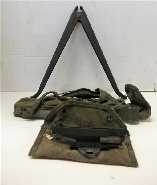 US Military Colt Machine Gun Bipod with Original Carrying Case and Cleaning Rods; M15 Launcher Sight