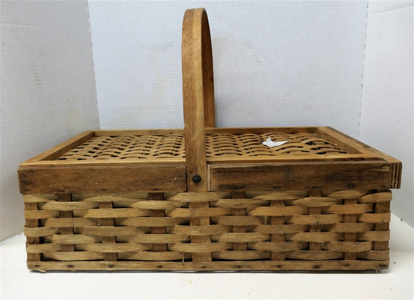 Caswell County NC Charlie D. Smith Handmade Picnic Basket With Lid - Handmade in Providence, NC - Measuring 14" To Top of Handle -  20" by 11 1/2"