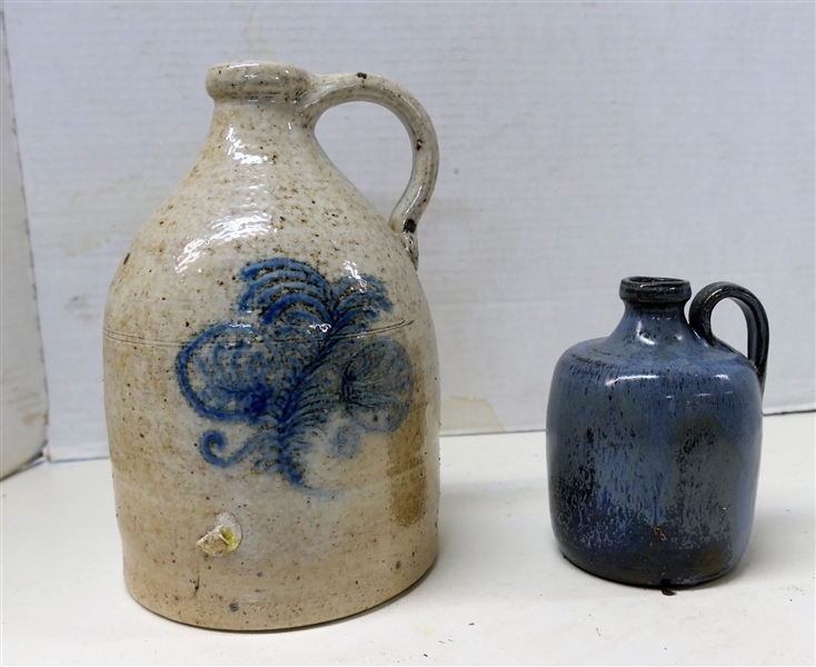 Art Pottery Stone Jug with Blue Decoration 9" Tall and Teagues Blue Jug - Measures 5 1/2" Tall 