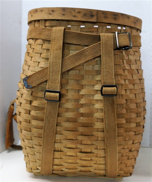 Vintage Oak Split Backpack Trappers Basket - Measures 18 1/2" Tall 14" by 11" 