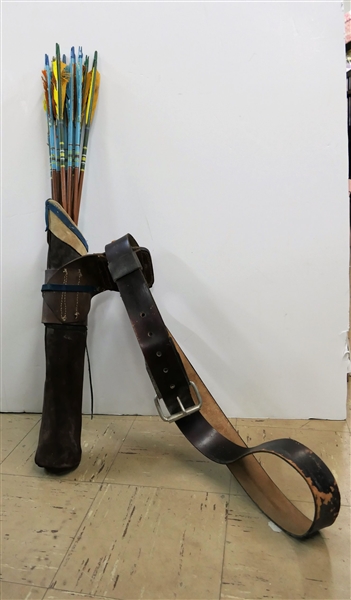 Handmade Leather Quiver with Arrows - Measures Approx. 21" Long