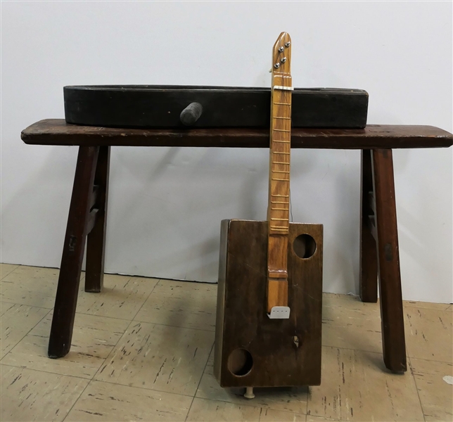 Country Primitive Narrow Bench - Mortised Legs, Primitive Wood Vise, and Handmade Banjo - Bench Measures 21" Tall 38" by 6" 