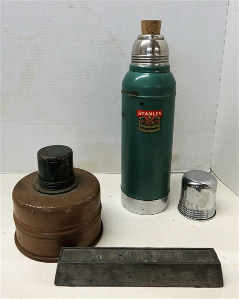 Richmond Lead Block - Measures 9" Long, Dietz No. 32 Flare, and Stanley Thermos with Cork Stopper and Lid 