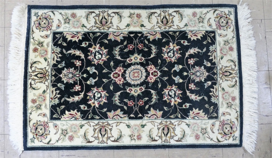 Nice Finely Woven Small Navy and White Rug  -Measuring 36" by 24" 