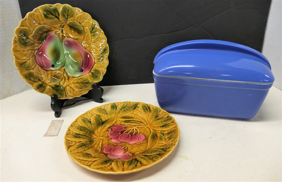 2 French Sarragueminer Fruit Plates 8" Across and Hall China "Made Exclusively for Westinghouse" Rectangular Square Dish - Measuring 9" by 5 1/2"