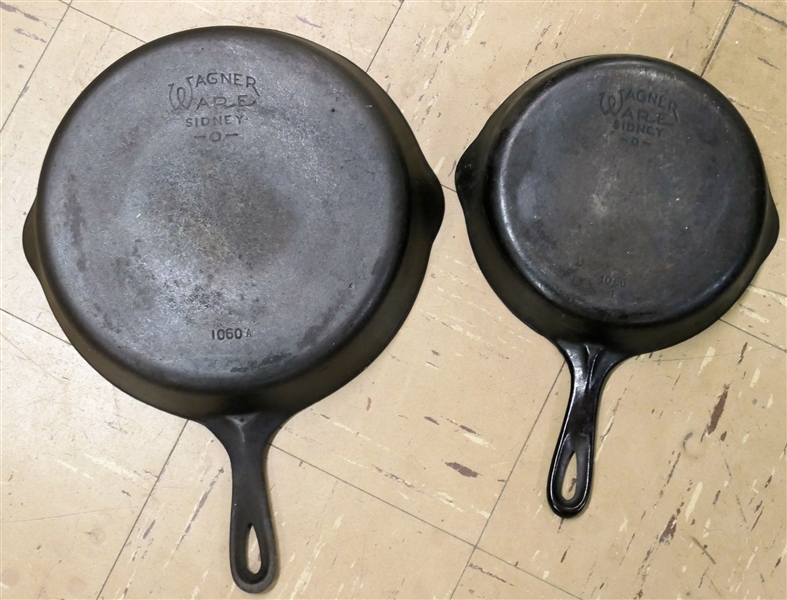 2 - Wagner Ware Sidney - 0 - Cast Iron Frying Pans - Clean - Numbers 1060A 12" and 1056 I 9"