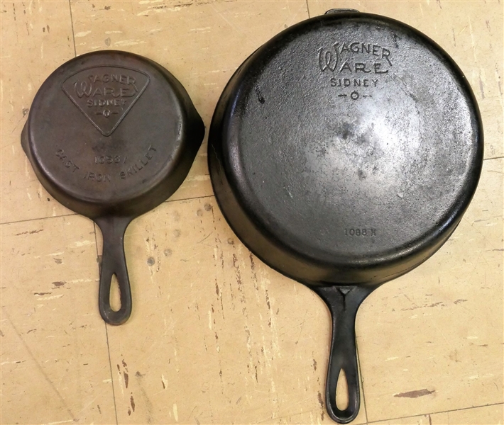 2 Wagner Ware Sidney -0- Cast Iron Frying Pans -1053 Cast Iron Skillet and 1088 H Frying Pan  -Clean Read to Cook In