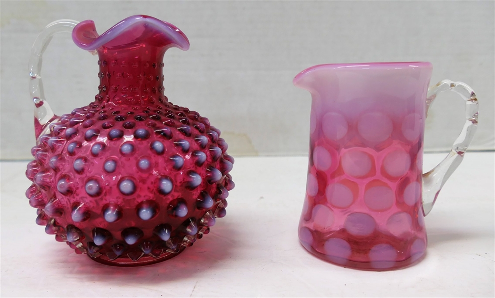 Fenton Cranberry Opalescent Pitcher and Cranberry Coin Spot Pitcher - Coin Spot Measures 4" tall Fenton Measures 5" Tall 