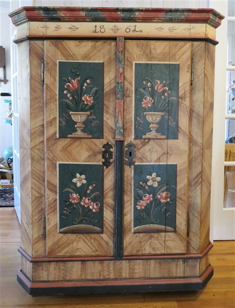 Painted Storage Cupboard with Shelves inside - Double Doors - Faux Wood Grain Paint - Measures 57 1/2" tall 43 1/2" by 20"