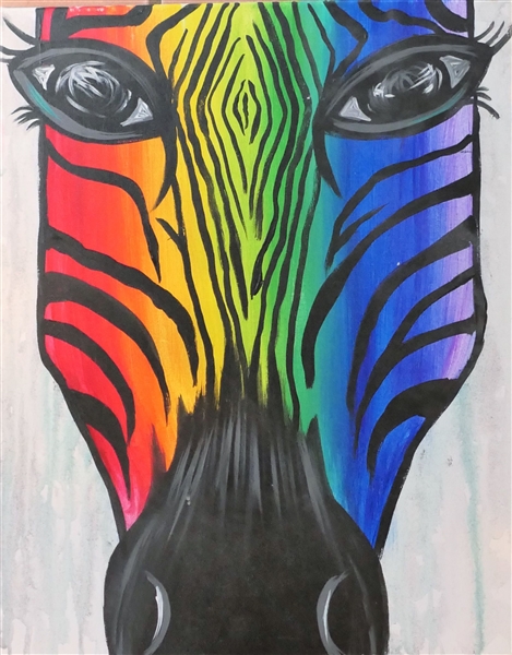 Colorful Zebra Painting on Canvas - Measuring 20" by 16"