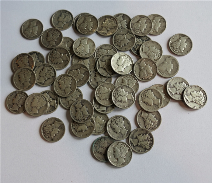 50  Silver Mercury Dimes  - Coins Are Directly From the Estate and Have Not Been Searched or Sorted