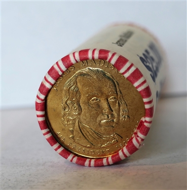 $25 Dollars Face Value of Uncirculated James Madison Dollar Coins - In Original Paper Roll 