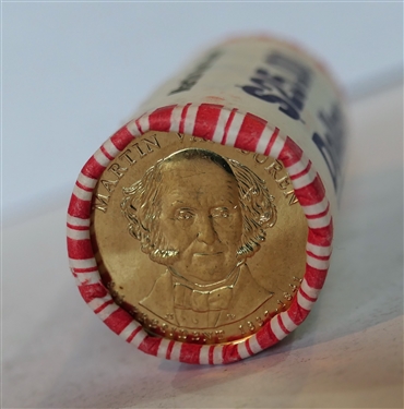 $25 Dollars Face Value of Uncirculated Martin Van Buren Dollar Coins in Original Paper Roll