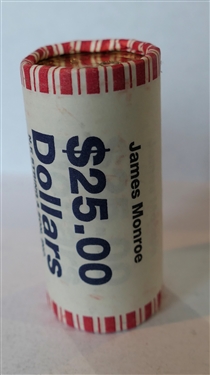 $25 Dollars Face Value of Uncirculated James Monroe Dollar Coins in Original Paper Roll 