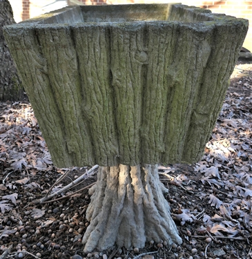 Unusual Tree Trunk Concrete Planter with Base Top Measures 35 x 21 x 15D - Height including base 33 tall