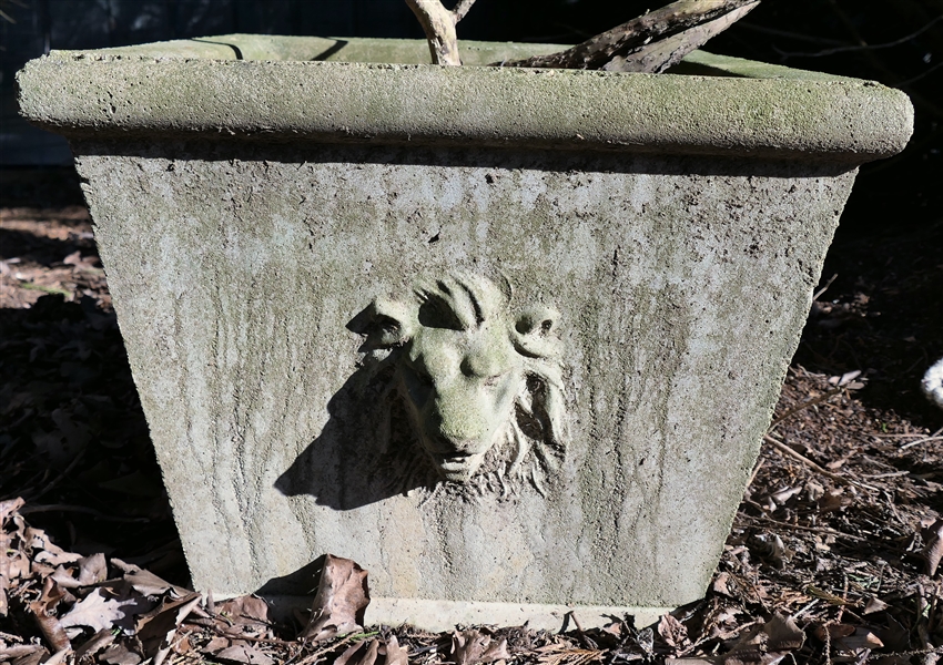 Large Concrete Planter with Lionheads on all 4 Sides