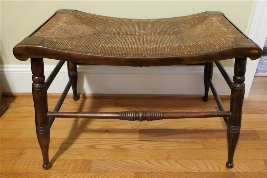 Rush Bottom Bench with Turned Legs and Ball Feet - Bench Measures - 18" tall 26 1/2" by 15"