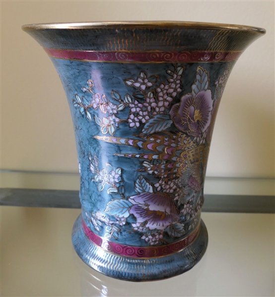 Green Floral Vase with Gold Details - Measures 8 1/4" by 8"