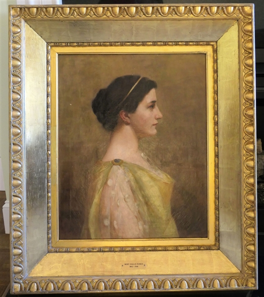 Emma Levitt Randall Late 19th Century Portrait of Mary Dallas Borda - Philadelphia Pennsylvania - Framed in Beautiful Gold Gilt Frame - Artist Information and Tag on Reverse - Frame Measures 38" by...