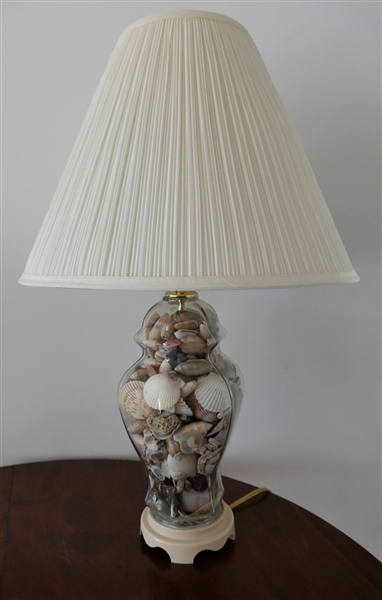 Glass Ginger Jar Style Table Lamp Full of Sea Shells - Measures 17" to Bulb