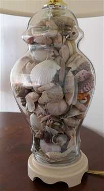 Glass Ginger Jar Style Table Lamp Full of Sea Shells - Measures 17 to Bulb