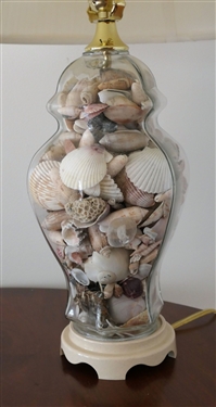 Glass Ginger Jar Style Table Lamp Full of Sea Shells - Measures 17 to Bulb