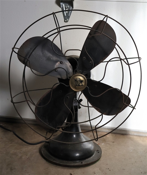 R&M Metal Blade Oscillating Fan - Works  - Measures 21" tall 19" Across