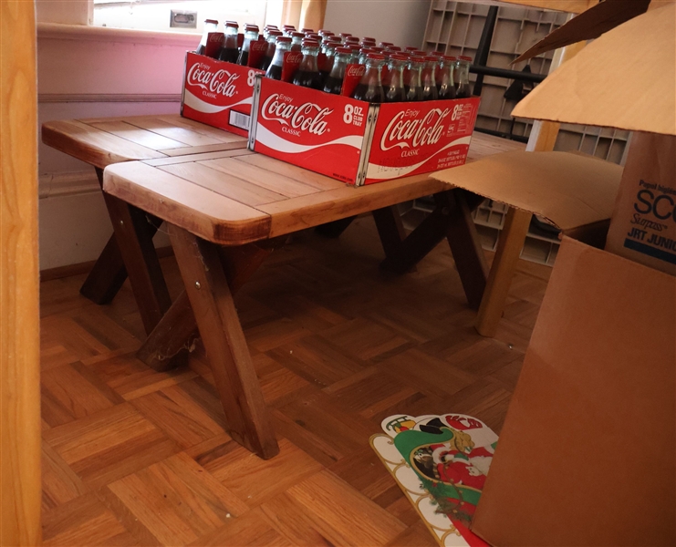 Pair of Wood Benches - Unopened Coke Bottles