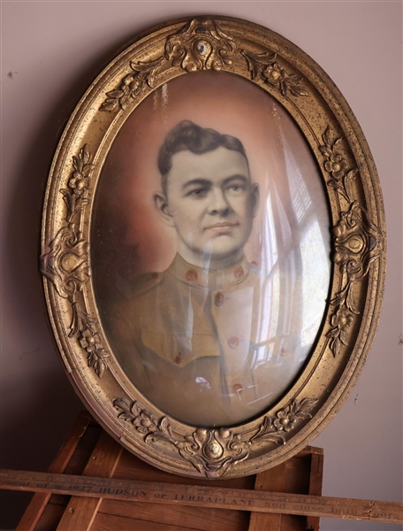 Military Portrait in Oval Bowed Glass Frame