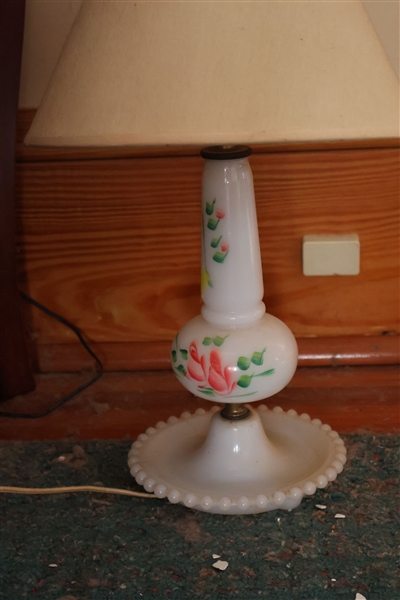 Hand Painted Milk Glass Lamp
